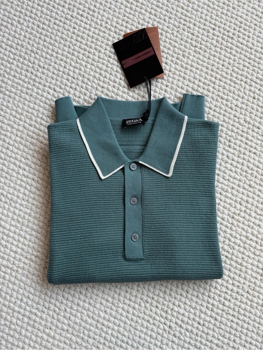 NWOT Zegna Men’s Premium Cotton Short-Sleeve Polo Shirt in Blue, Size S/M/L/XL - Picture 16 of 16